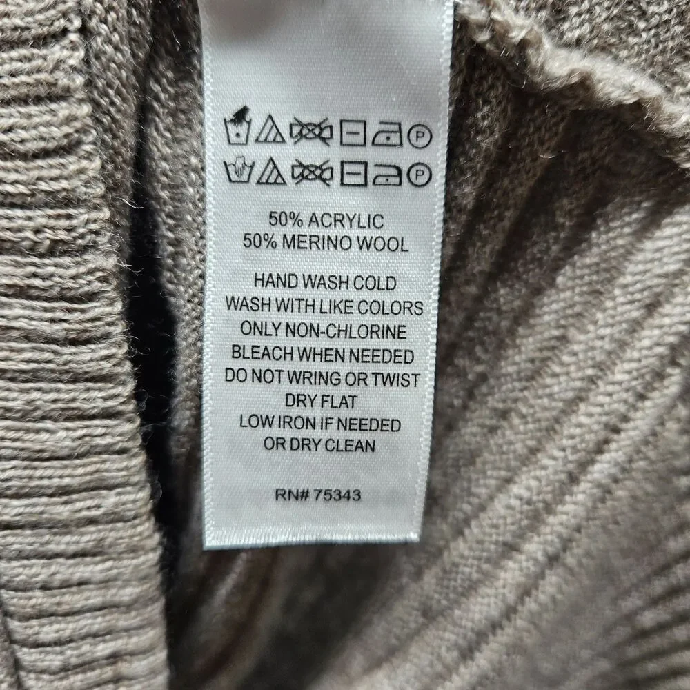 Tahari Womens Brown Ribbed Merino Wool Sweater Button Down Back Size Medium